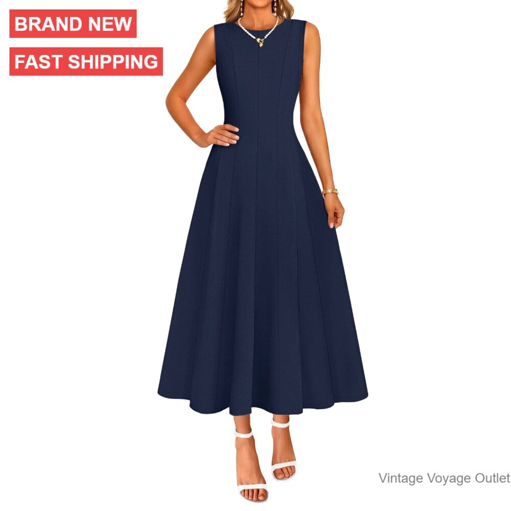 Sleeveless A-Line Midi Dress With Pockets, Formal Cocktail Wear